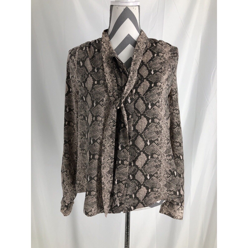 STELLA & DOT Women’s Brown Snake Print Bow Long Sleeve Blouse M